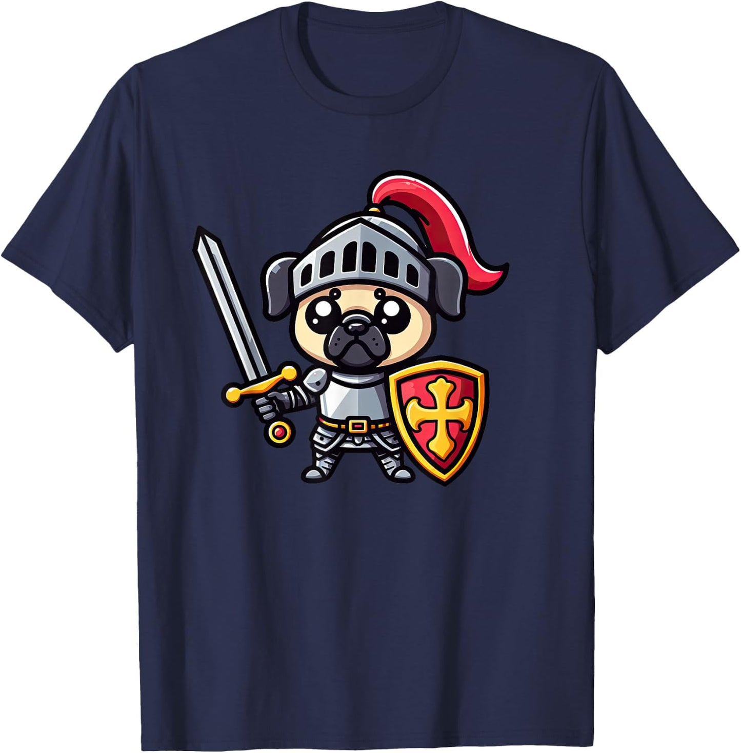 Pug Knight Funny Dog Medieval Women Girls Kids T-Shirt - T-Shirt | Navy