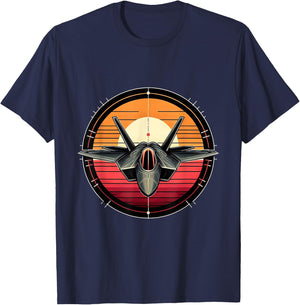 F-22 Raptor Fighter Jet Silhouette Sunset Military Aviation T-Shirt - T-Shirt | Navy