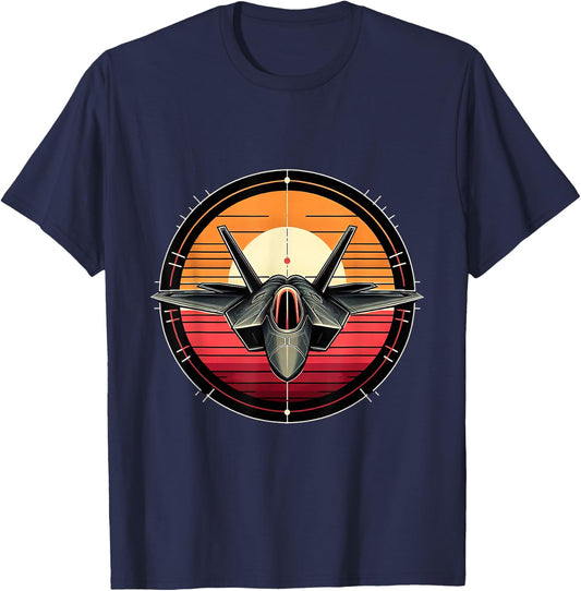 F-22 Raptor Fighter Jet Silhouette Sunset Military Aviation T-Shirt - T-Shirt | Navy