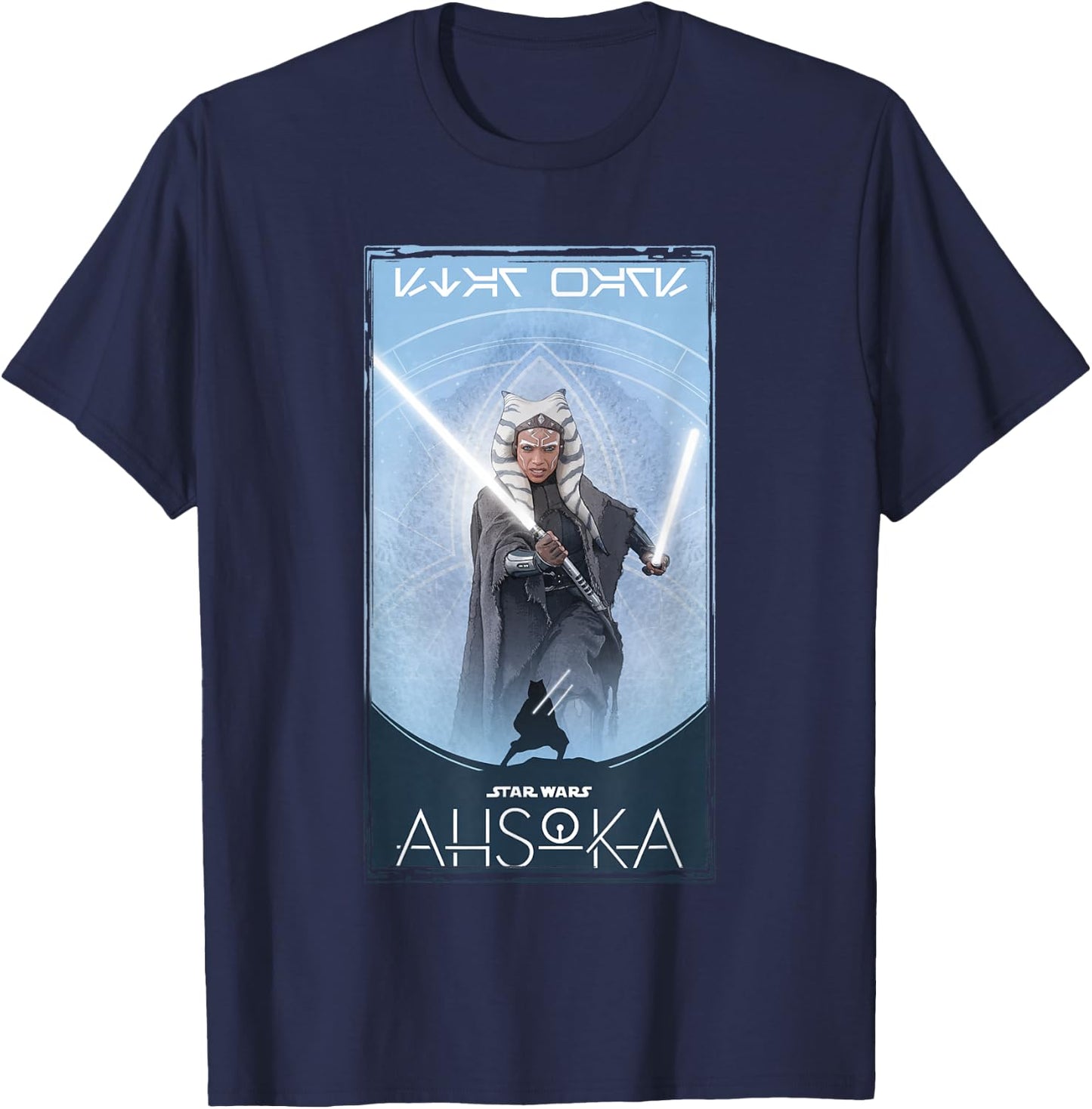 Star Wars: Ahsoka Tano Silhouette Atop Logo Poster T-Shirt - T-Shirt | Navy
