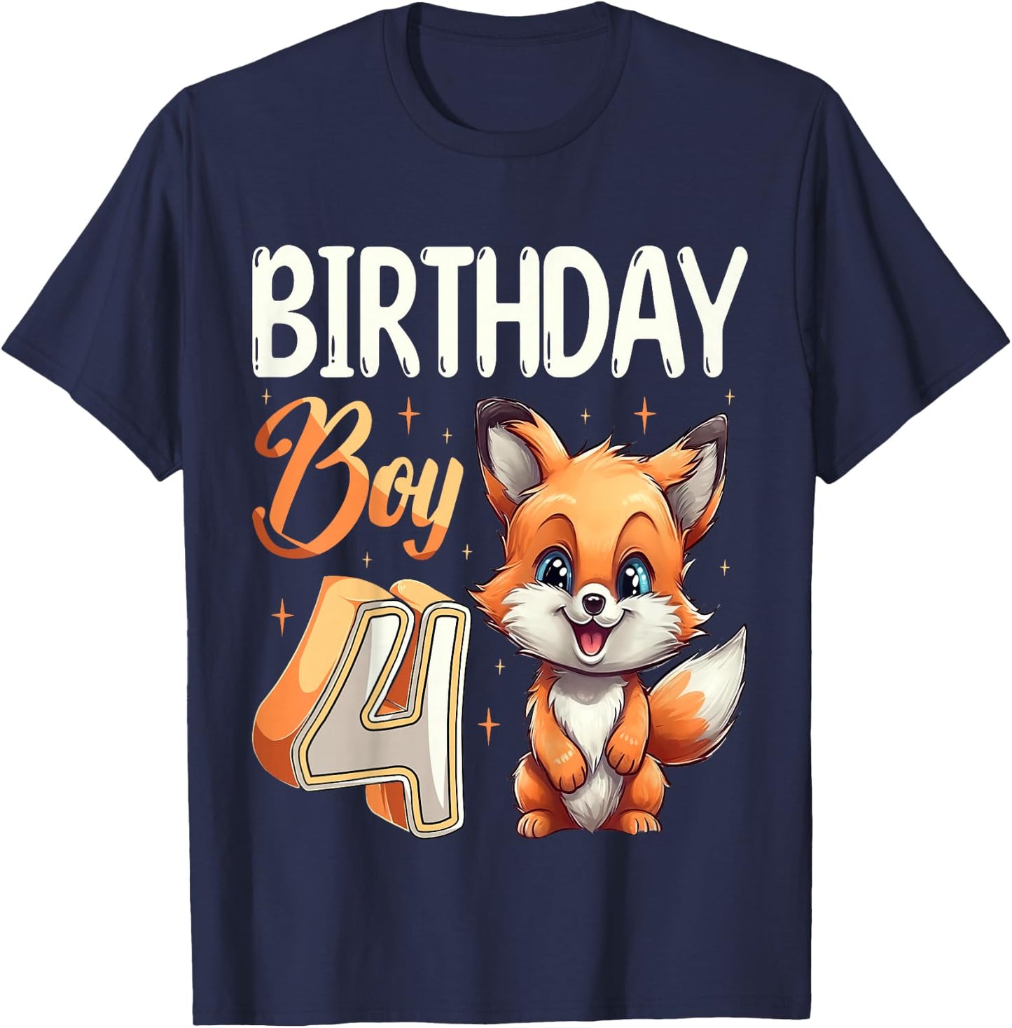 4th Birthday Fox Animal Lovers boy Fox B-day 4 year old T-Shirt - T-Shirt | Navy