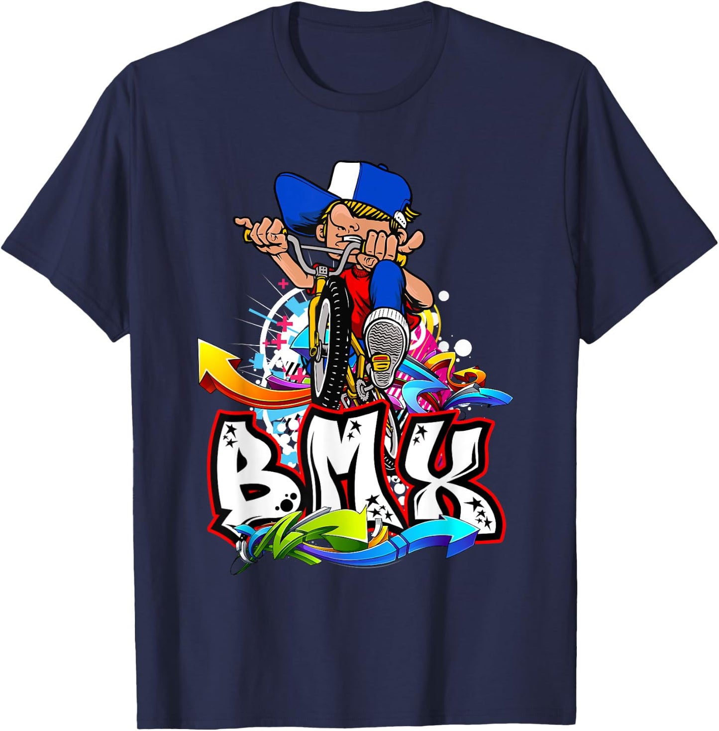 BMX Rad Fahrer und freeride BMX freestyle Biker BMX , -Adults, Black, Small, Short Sleeve, Classic Fit, Cotton, Polyester T-Shirt - T-Shirt | Navy