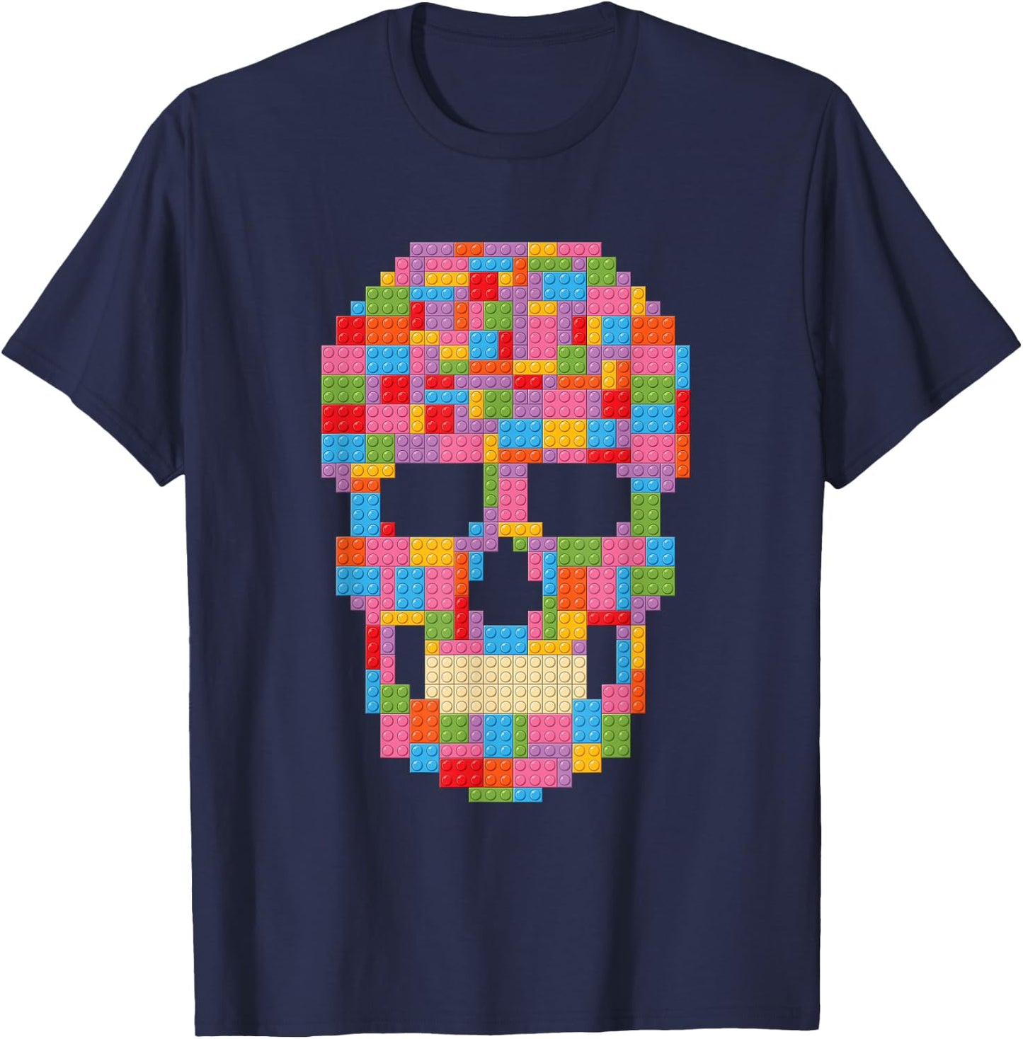 Skull Block Builder Bricks Halloween Skeleton Master Builder T-Shirt - T-Shirt | Navy