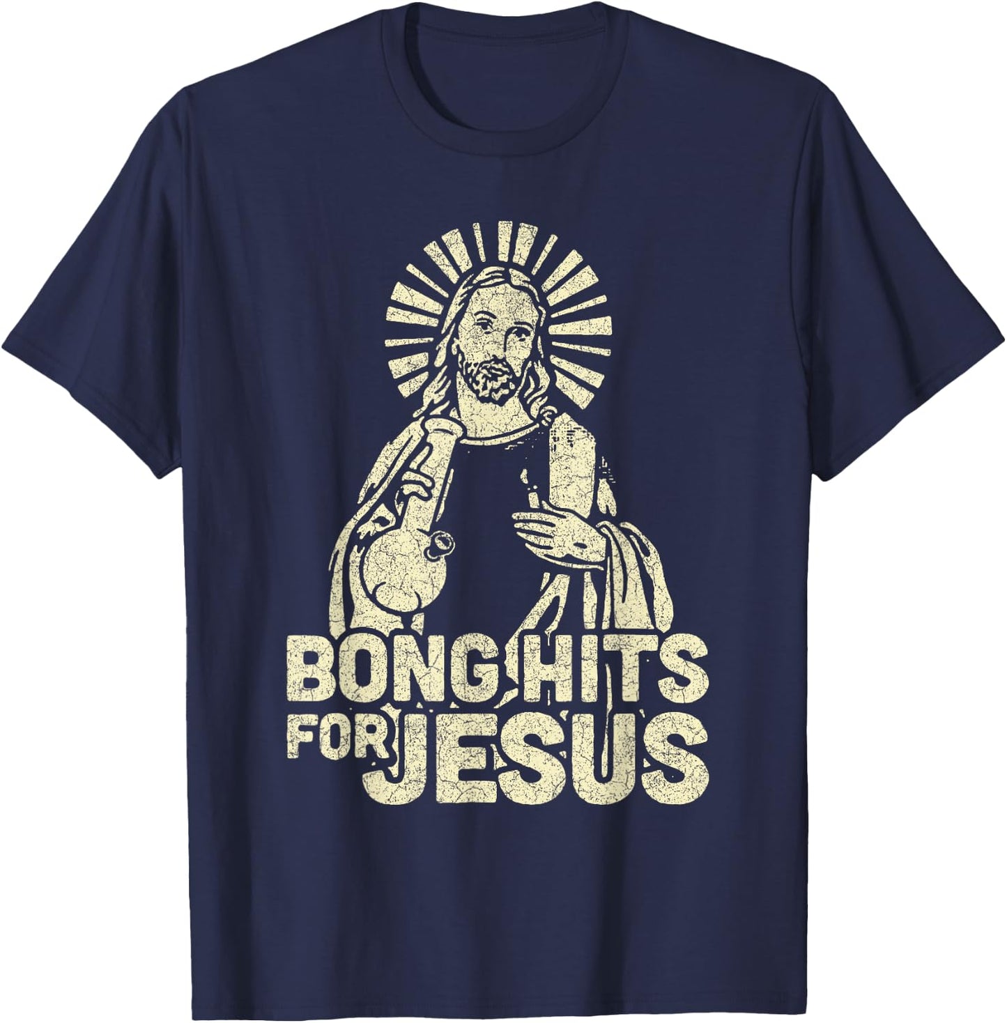 Bong Hits For Jesus Christian Jesus Graphic T-Shirt - T-Shirt | Navy