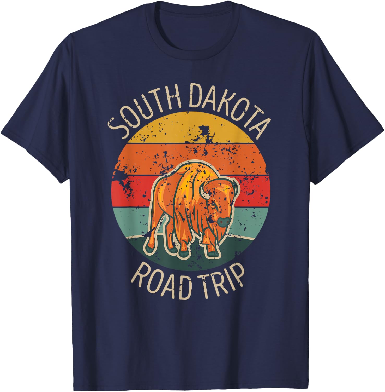 South Dakota Family Road Trip Buffalo Bison Matching Vintage T-Shirt - T-Shirt | Navy