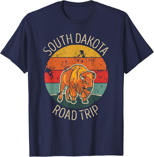 South Dakota Family Road Trip Buffalo Bison Matching Vintage T-Shirt - T-Shirt | Navy