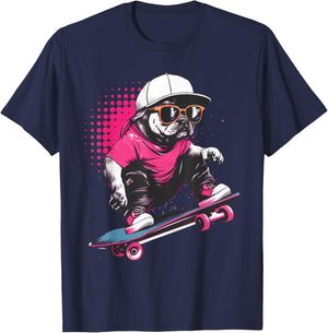 Pug Skater - Skaterboard Skateboarding Dog Lover Puppy Owner T-Shirt - T-Shirt | Navy