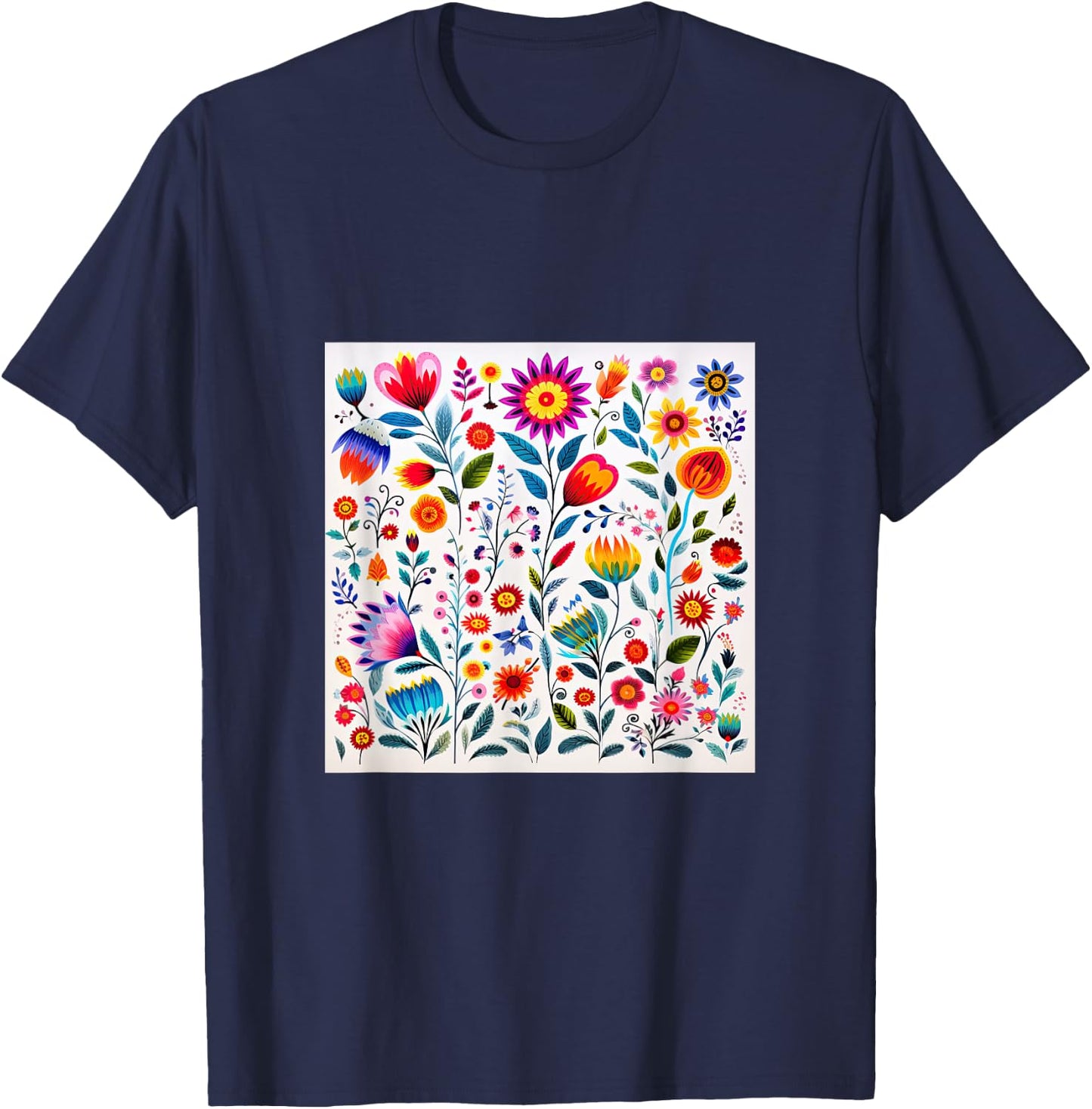 Polish Folk Art Flower Pattern Poland T-Shirt - T-Shirt | Navy
