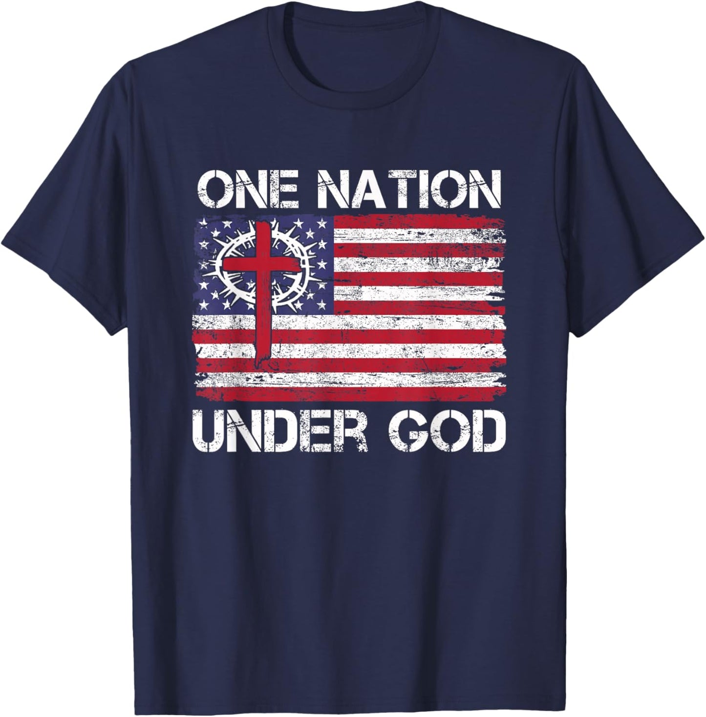 One Nation Under God Jesus USA Flag Christian 4th of July T-Shirt - T-Shirt | Navy