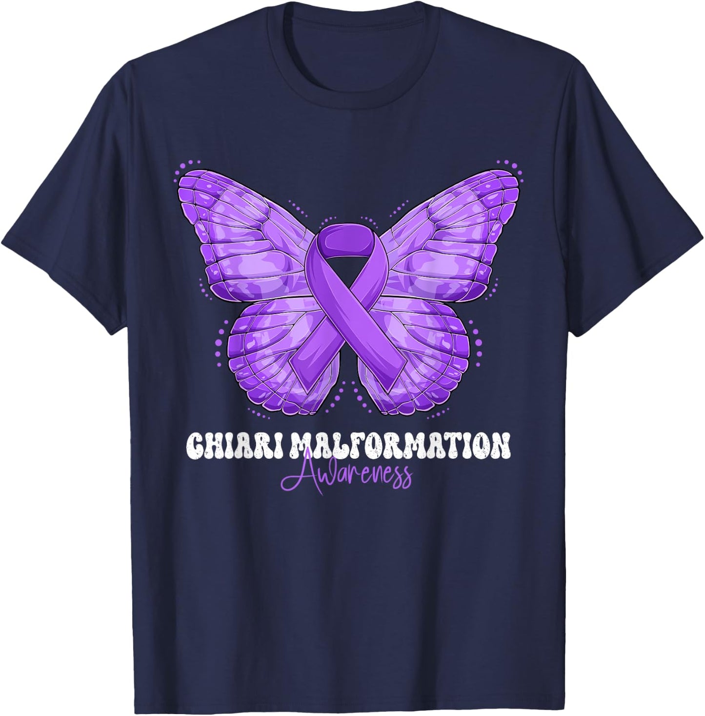 Chiari Malformation Awareness Month Purple Ribbon Butterfly T-Shirt - T-Shirt | Navy