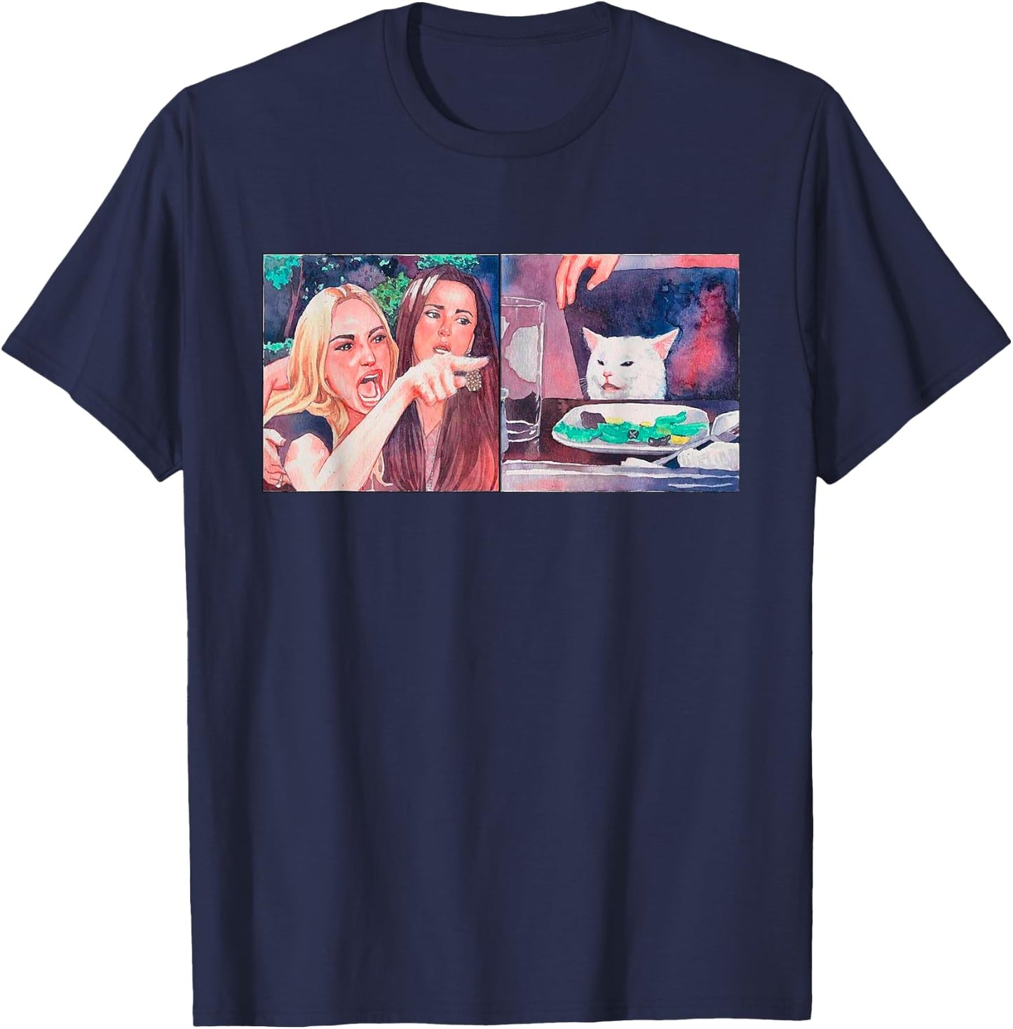 Woman yelling at table dinner cat meme dank meme T-Shirt - T-Shirt | Navy