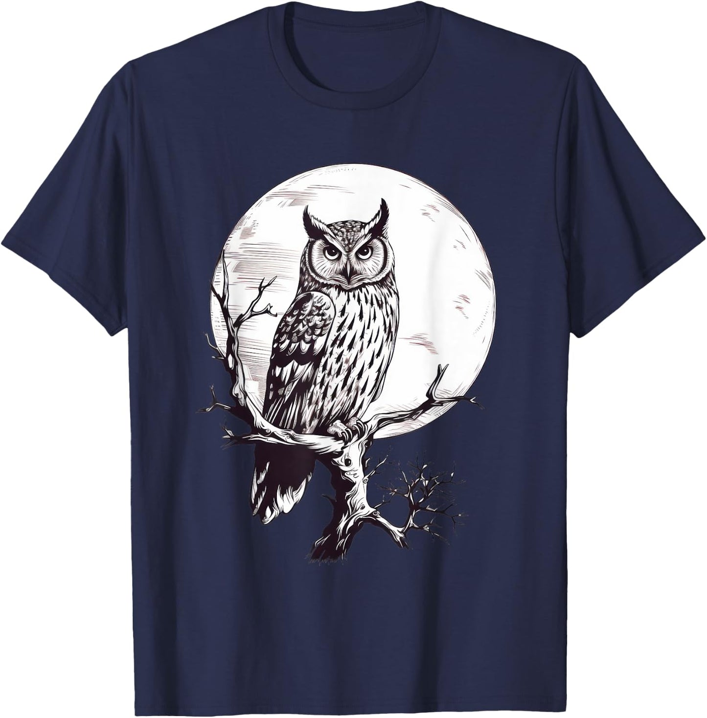 Owl Moon Graphic Women Men Girls Boys T-Shirt - T-Shirt | Navy
