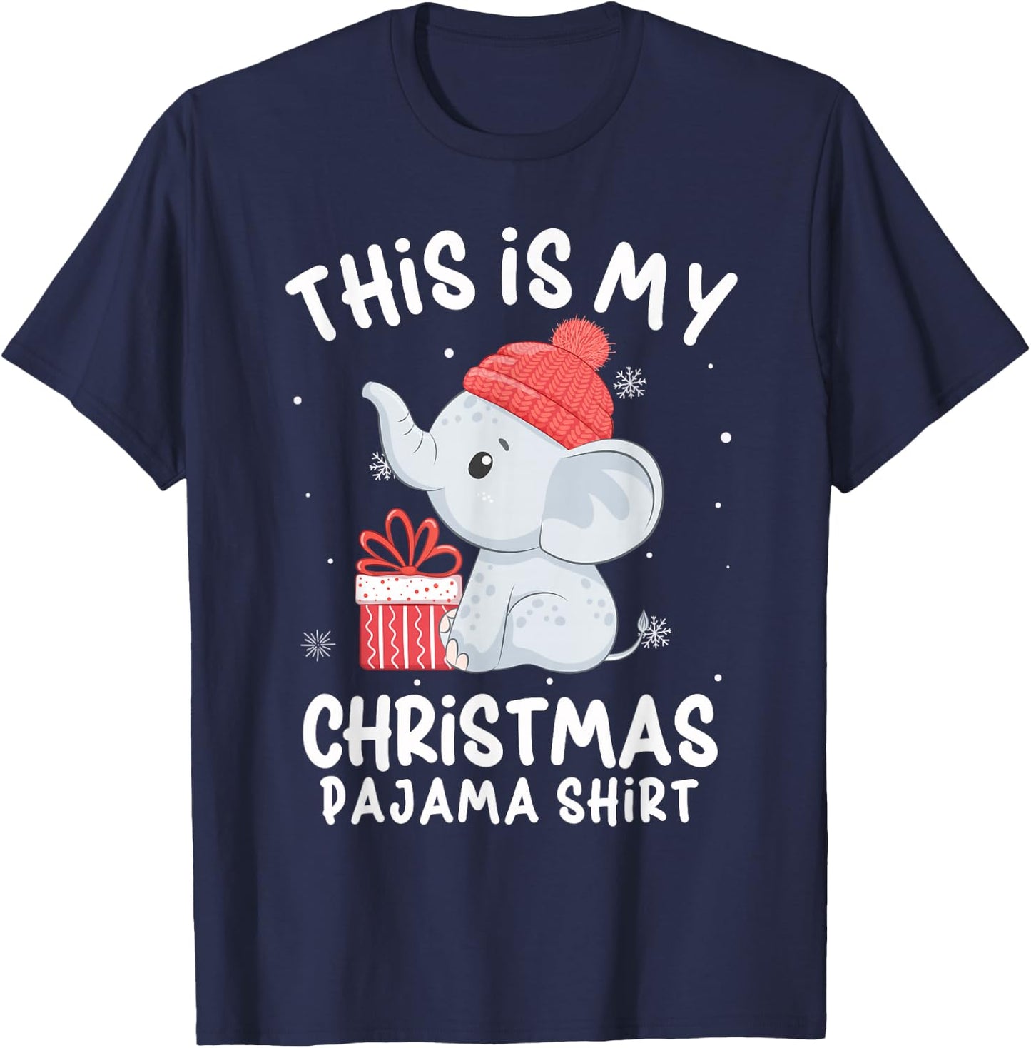 This Is My Christmas Pajama Shirt Baby Elephant Hat Xmas T-Shirt - T-Shirt | Navy