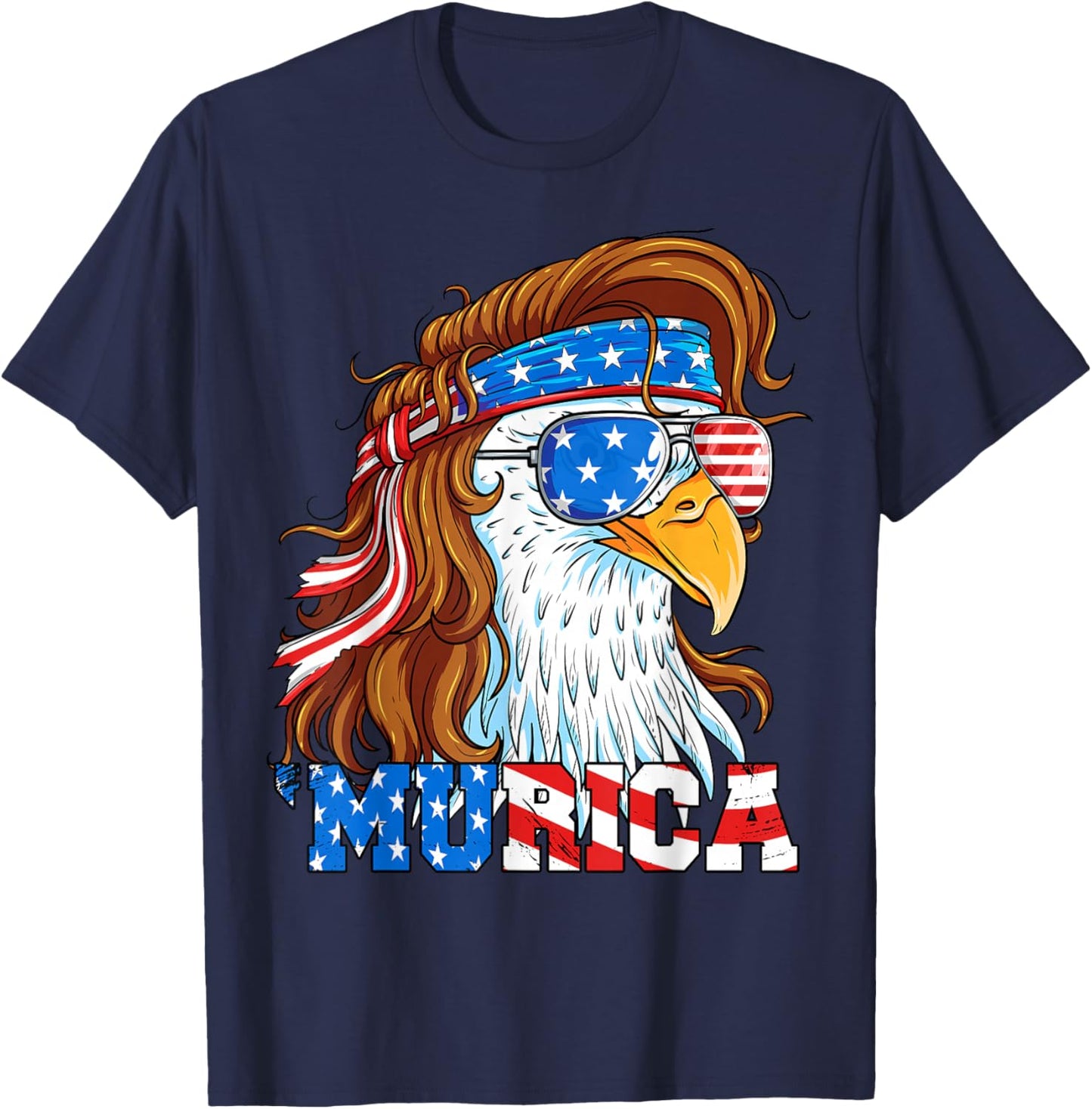 Murica Eagle 4th of July Mullet American Flag USA Patriotic T-Shirt - T-Shirt | Navy
