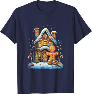 Christmas Gingerbread House Candy Cane X-Mas Pajamas Party T-Shirt - T-Shirt | Navy