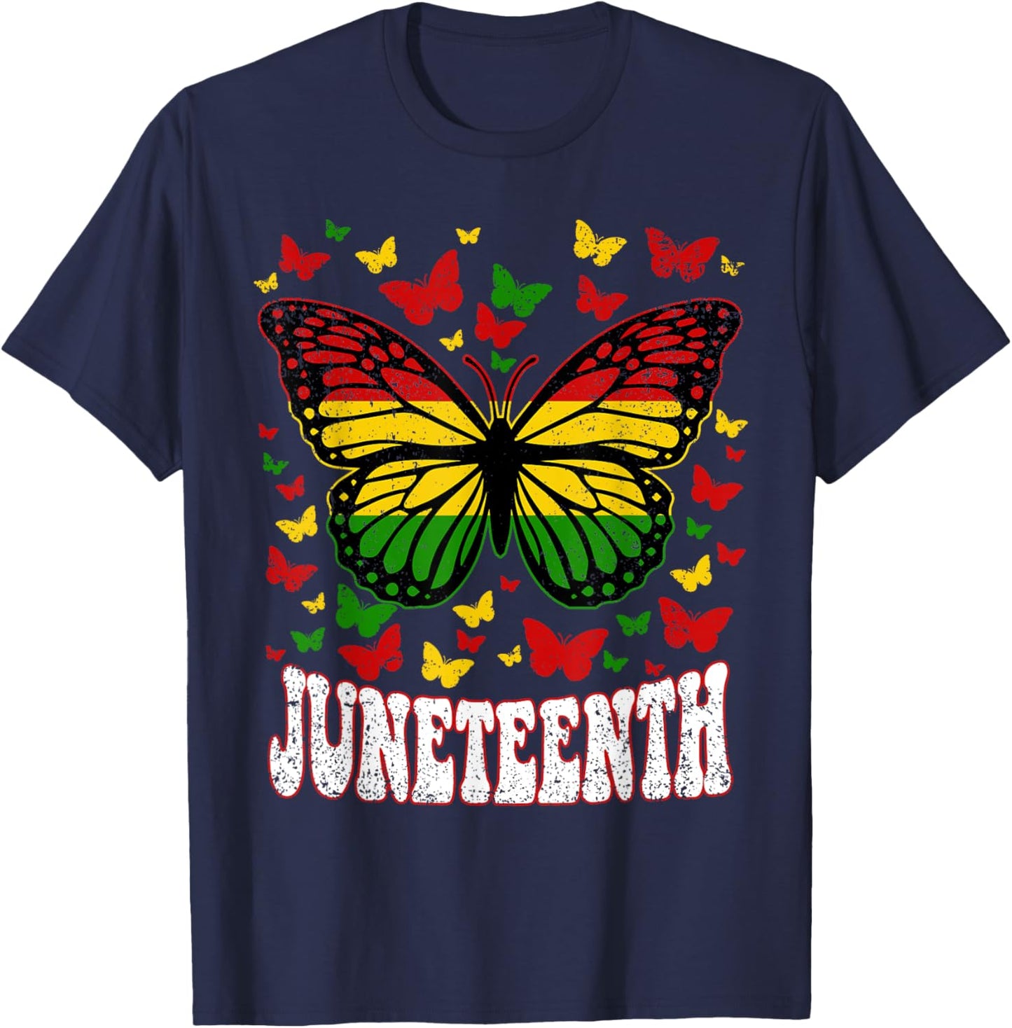Butterflies Juneteenth Retro Black History African American T-Shirt - T-Shirt | Navy