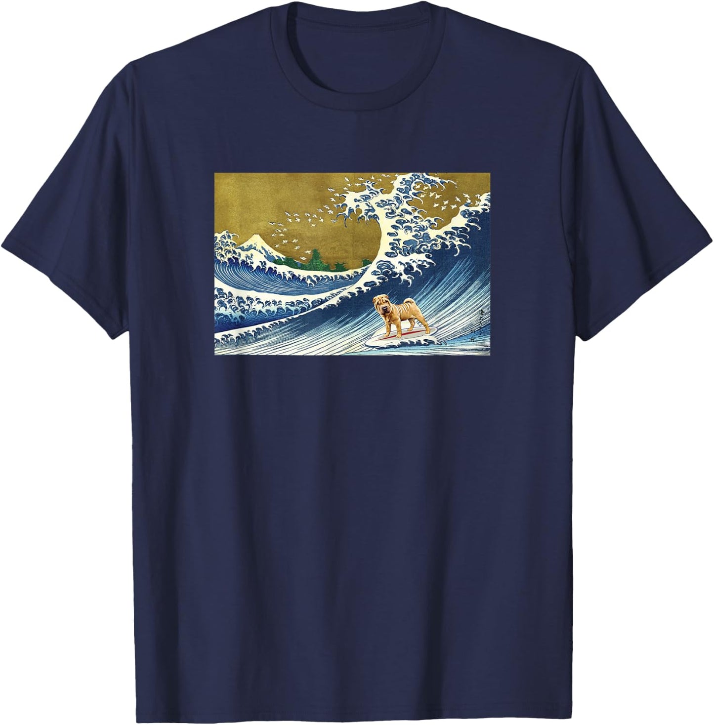 Funny Retro Vintage Surfing A Great Wave Shar Pei Dog Lover T-Shirt - T-Shirt | Navy