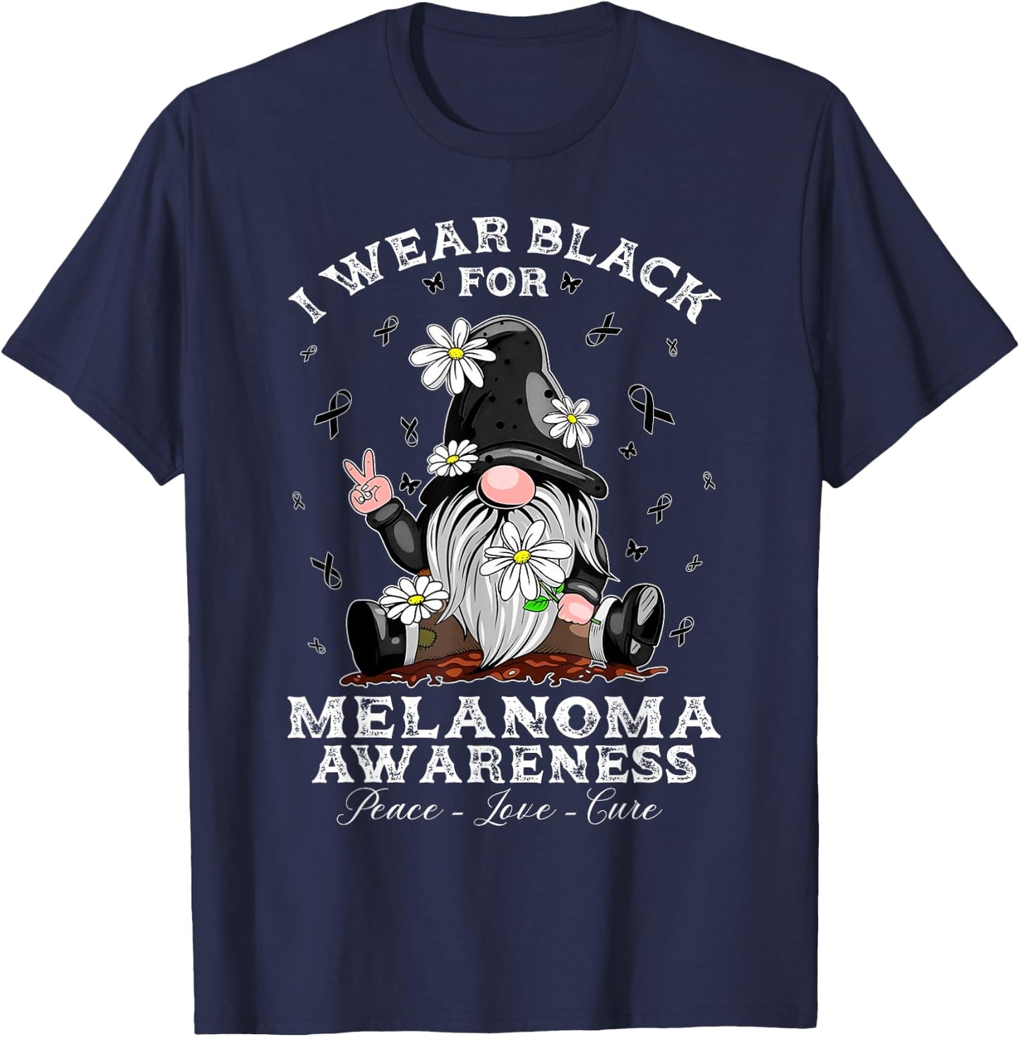 I Wear Black For Melanoma Awareness Warrior Survivor Gnome T-Shirt - T-Shirt | Navy