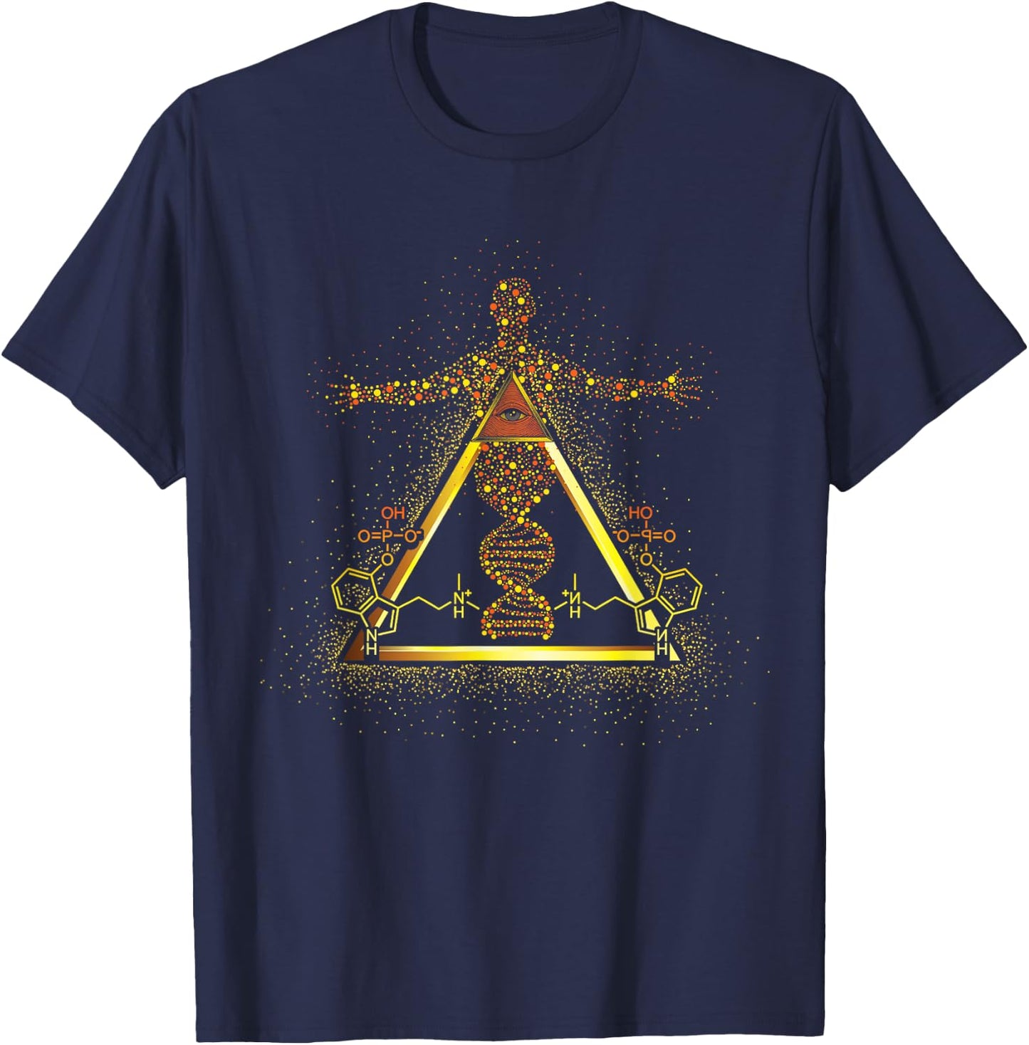 Kundalini Rising Psilocybin Molecule D.N.A. Psychedelic Rave T-Shirt - T-Shirt | Navy