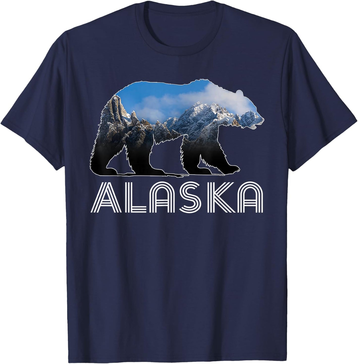 Alaskan Mountains Bear Grizzly Alaska State Souvenirs T-Shirt - T-Shirt | Navy