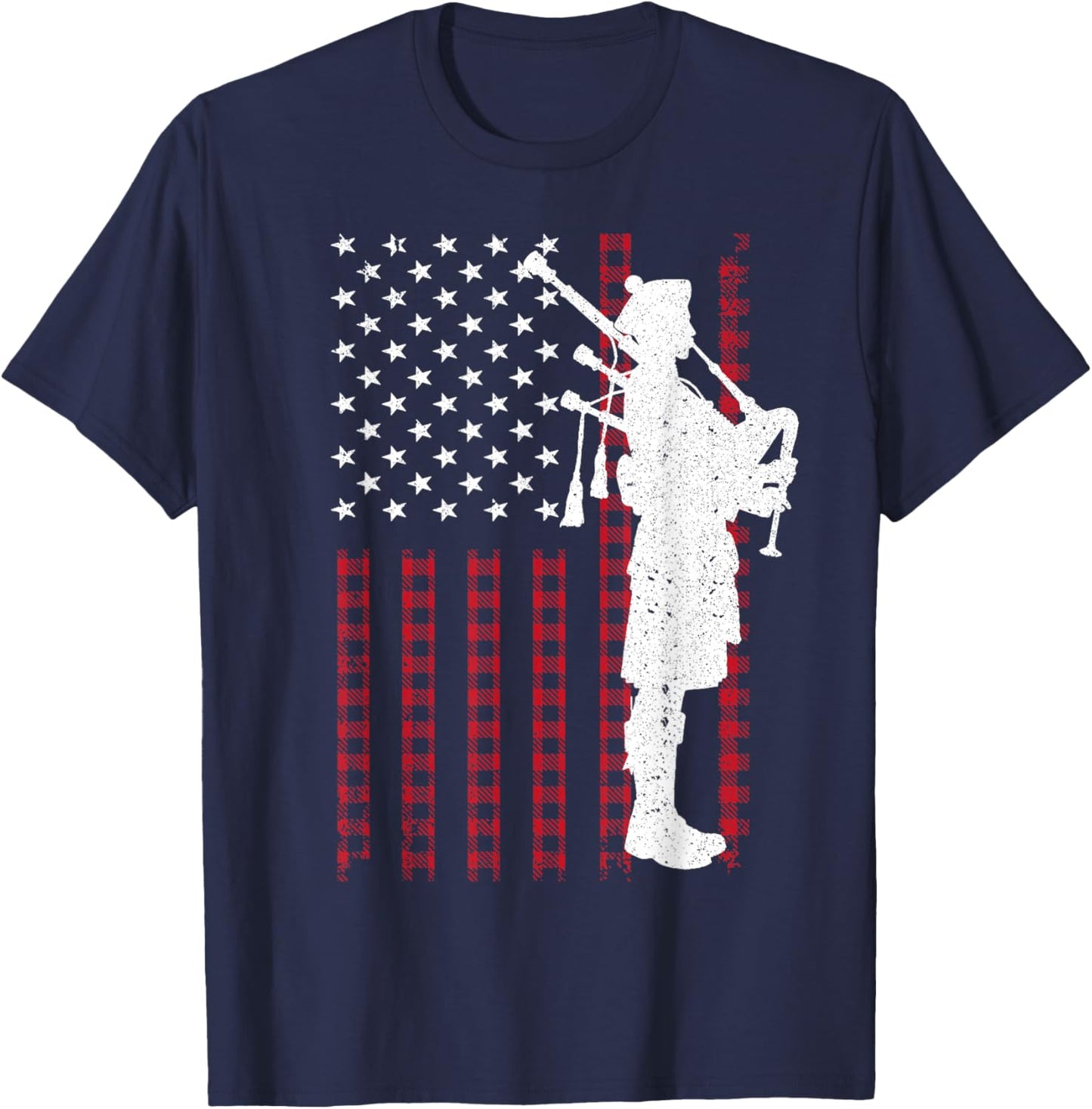 Cool US Flag Bagpiper Design Women Bagpipe Players T-Shirt - T-Shirt | Navy