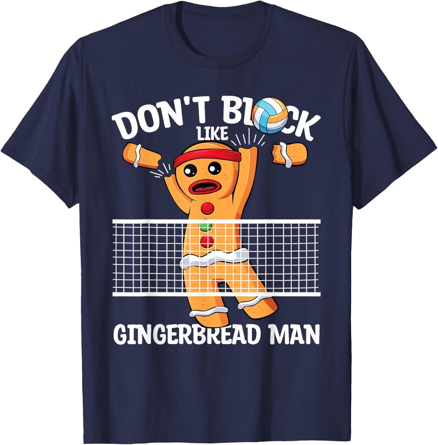 Volleyball Blocker Christmas Gingerbread Man Volleyball T-Shirt - T-Shirt | Navy