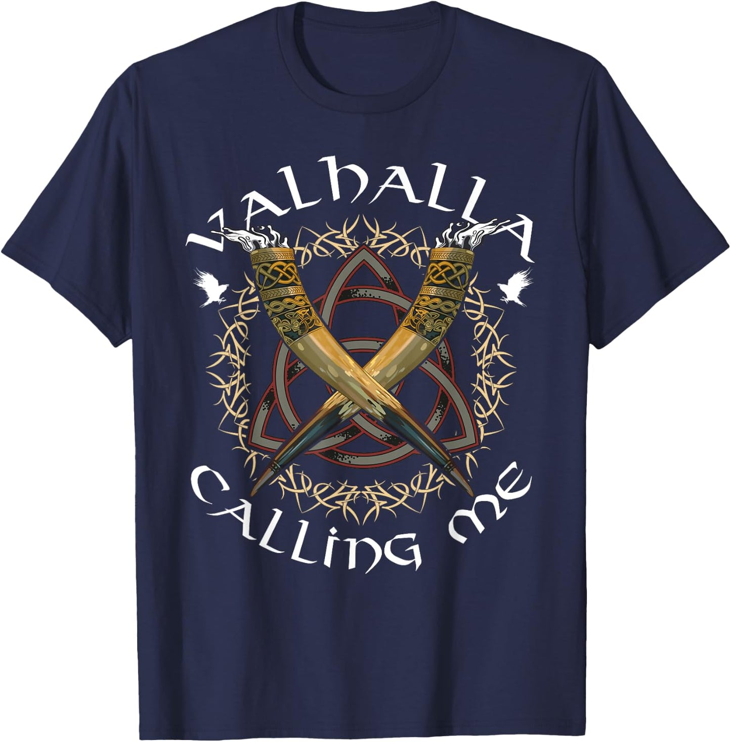 Norse Mythology Odin's Horns Valhalla Calling Me Viking T-Shirt - T-Shirt | Navy