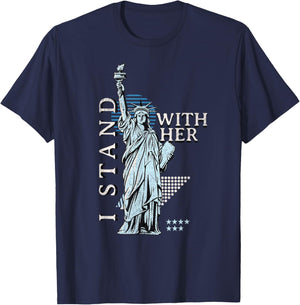 Statue of Liberty I Stand with Her Patriotic USA 4th of July T-Shirt - T-Shirt | Navy