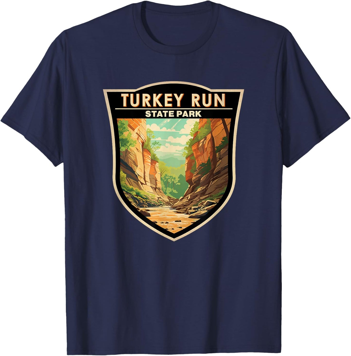Turkey Run State Park Indiana Badge Vintage T-Shirt - T-Shirt | Navy