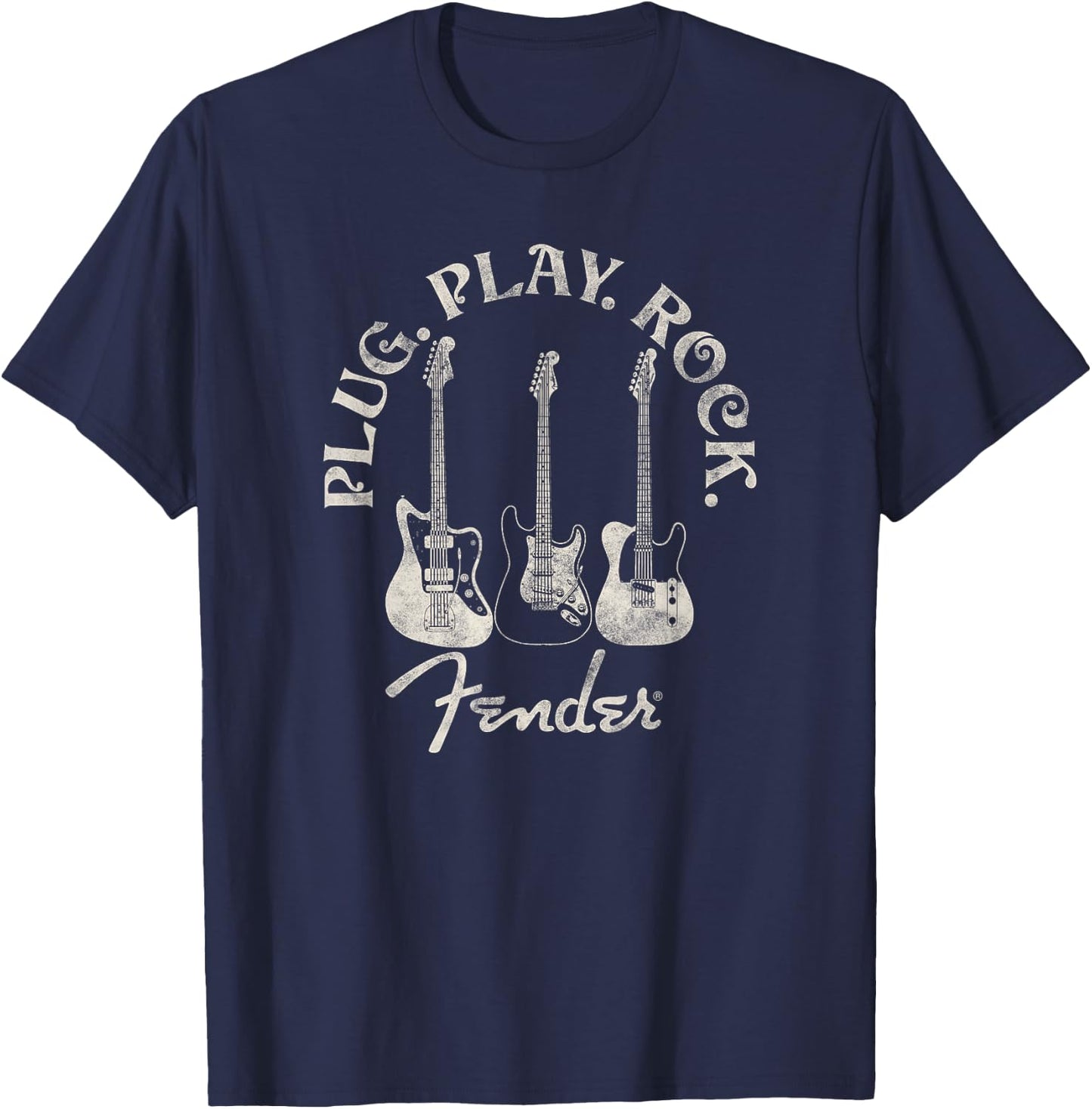 Fender Guitar Plug Play Rock Centered T-Shirt - T-Shirt | Navy
