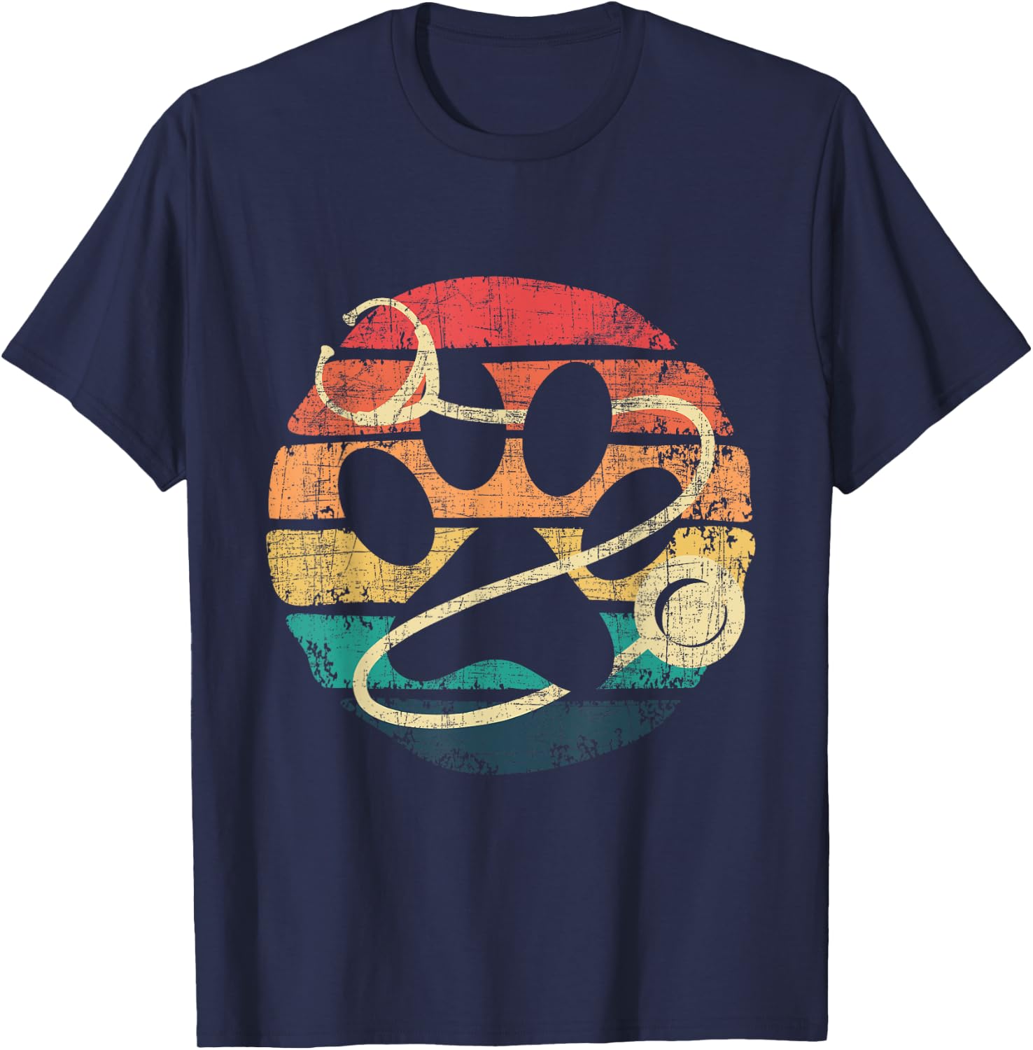 Retro Stethoscope - Dog Paw Print Veterinarian Veterinary Men Women T-Shirt - T-Shirt | Navy