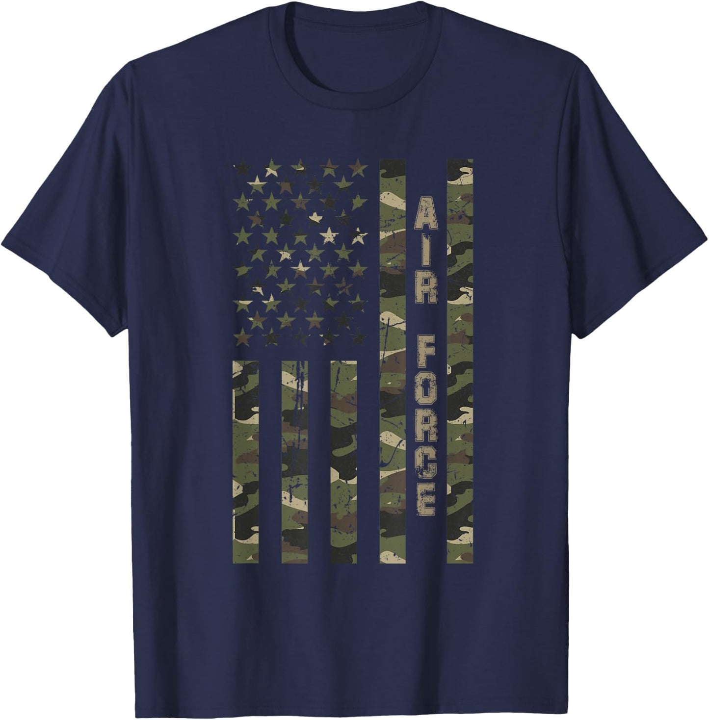 Air Force United States Distressed Camo w US Flag T-Shirt - T-Shirt | Navy