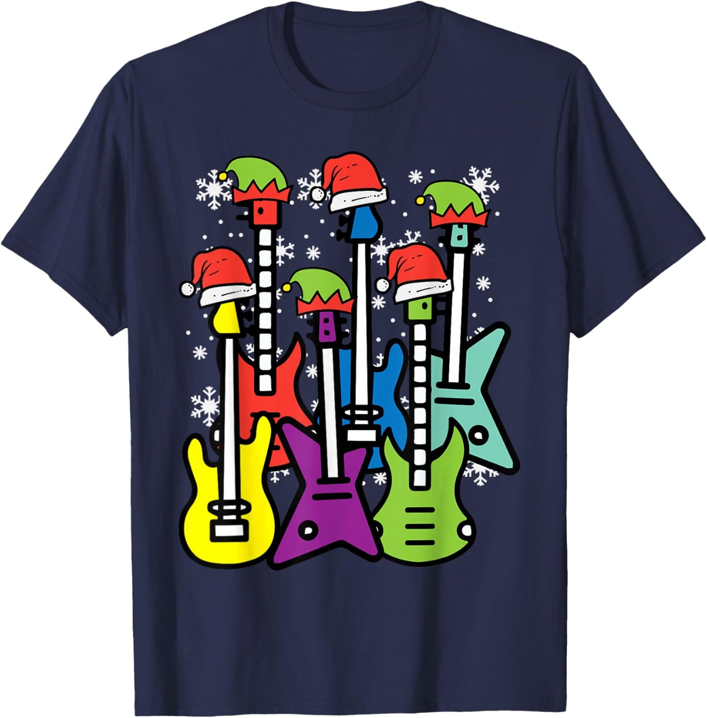 Christmas Guitars Santa Xmas Music Rocker Men Boys Kids T-Shirt - T-Shirt | Navy