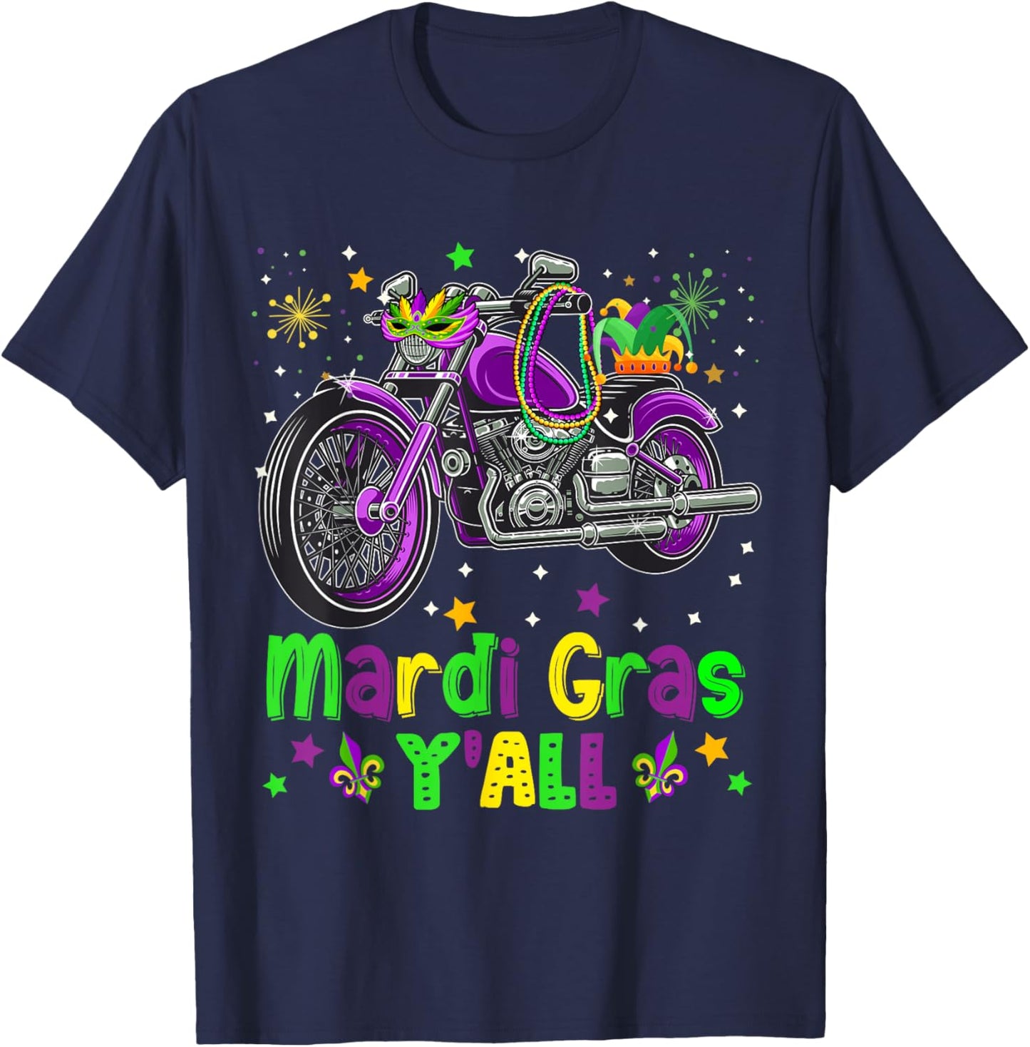 It's Mardi Gras Y'all Funny Motorcycle Masked Jester Hat T-Shirt - T-Shirt | Navy