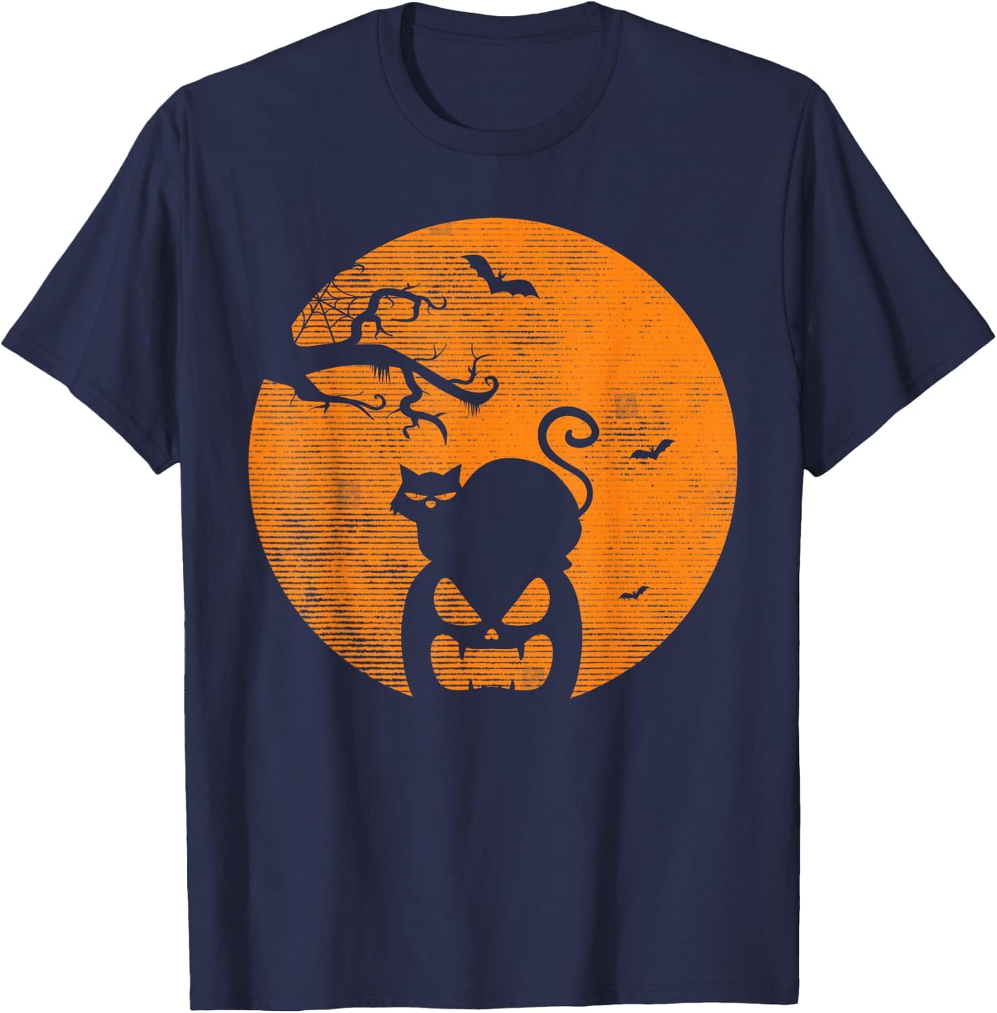 Vintage Scary Halloween Pumpkin Cat Costume Retro Cat Moon T-Shirt - T-Shirt | Navy