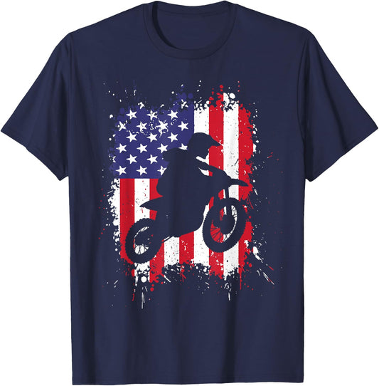Best Dirt Bike Boys Dirtbike Racing US Flag Biker T-Shirt - T-Shirt | Navy