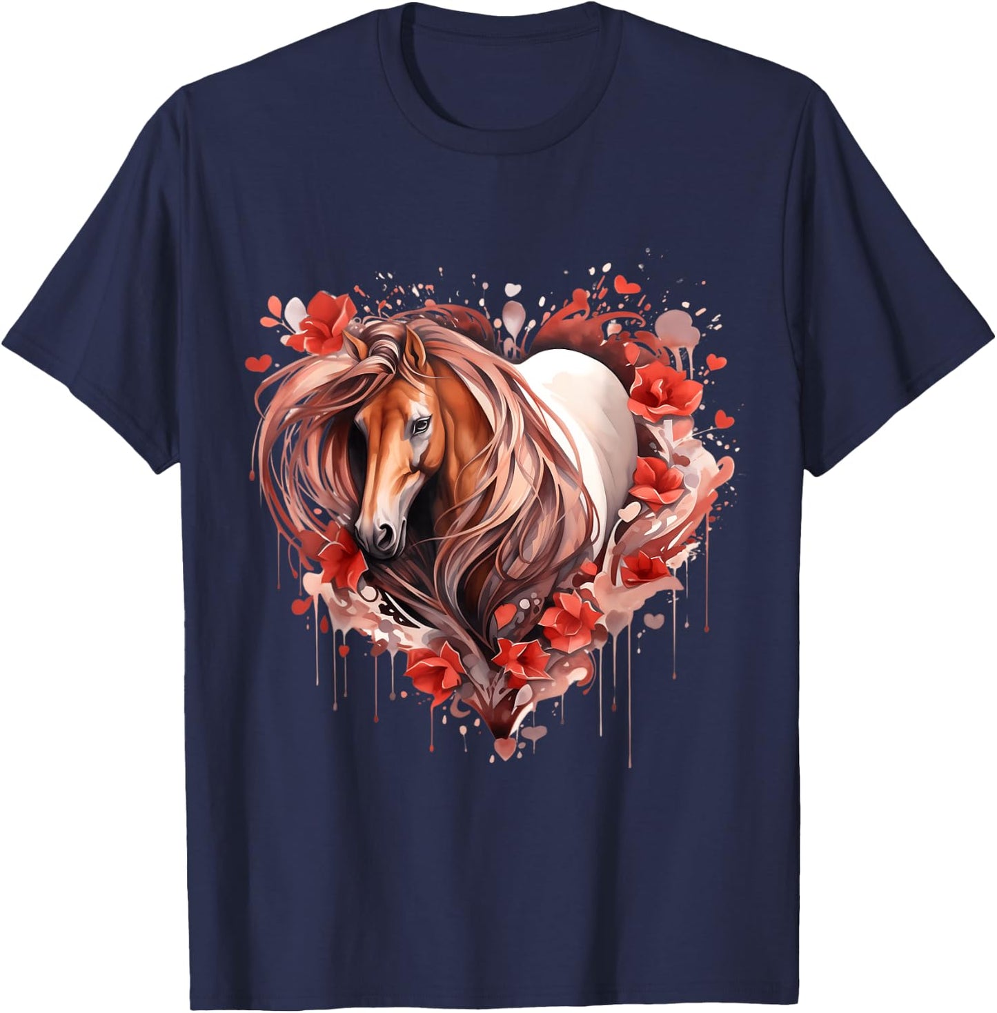Heart With Horse Head For Horseback Riding Horse T-Shirt - T-Shirt | Navy