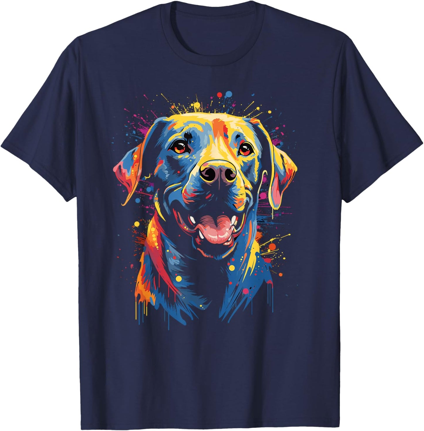Watercolor Colorful Labrador Lab T-Shirt - T-Shirt | Navy