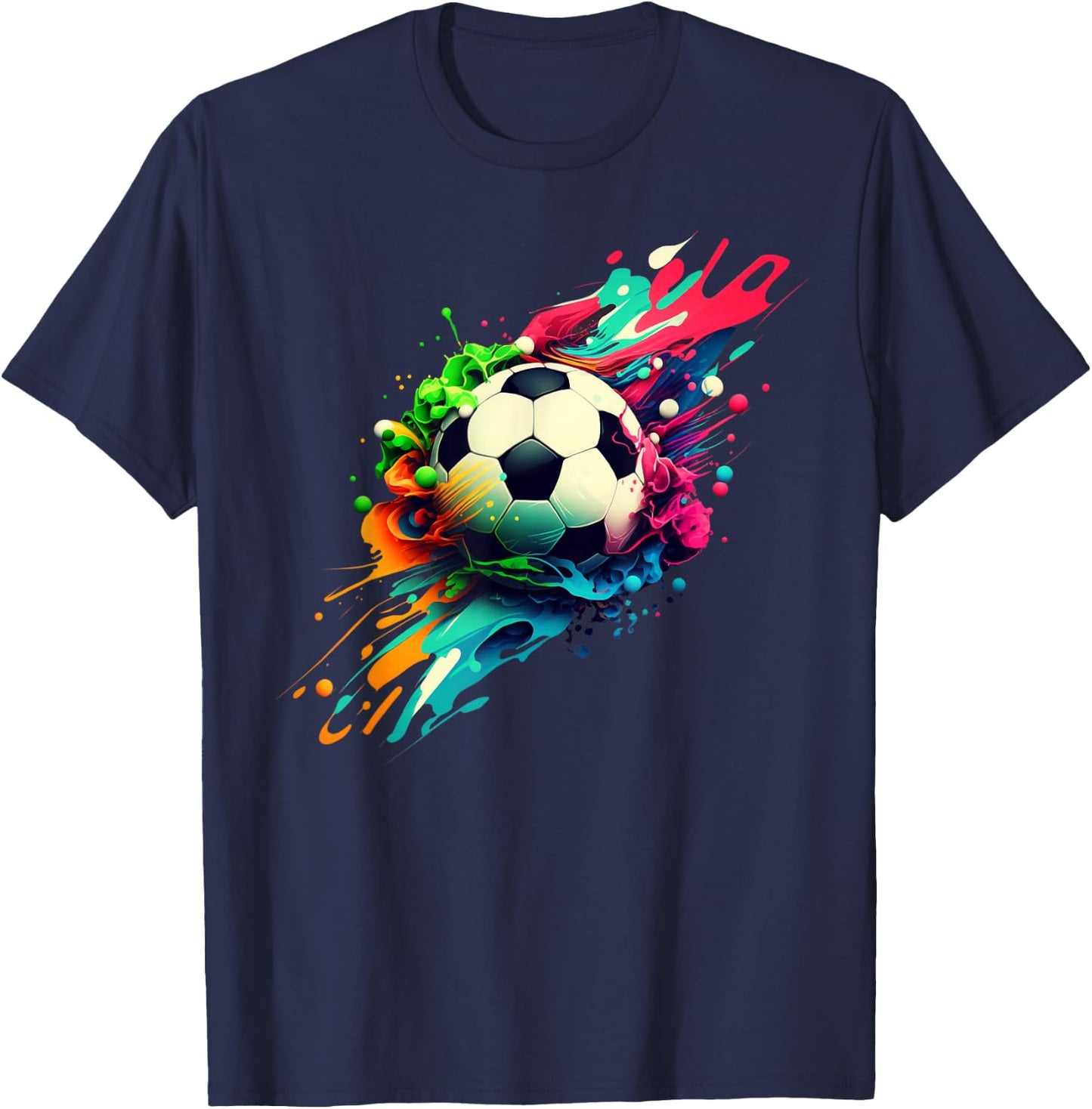 Football with Colourful Paint Splashes Party Crew T-Shirt - T-Shirt | Navy