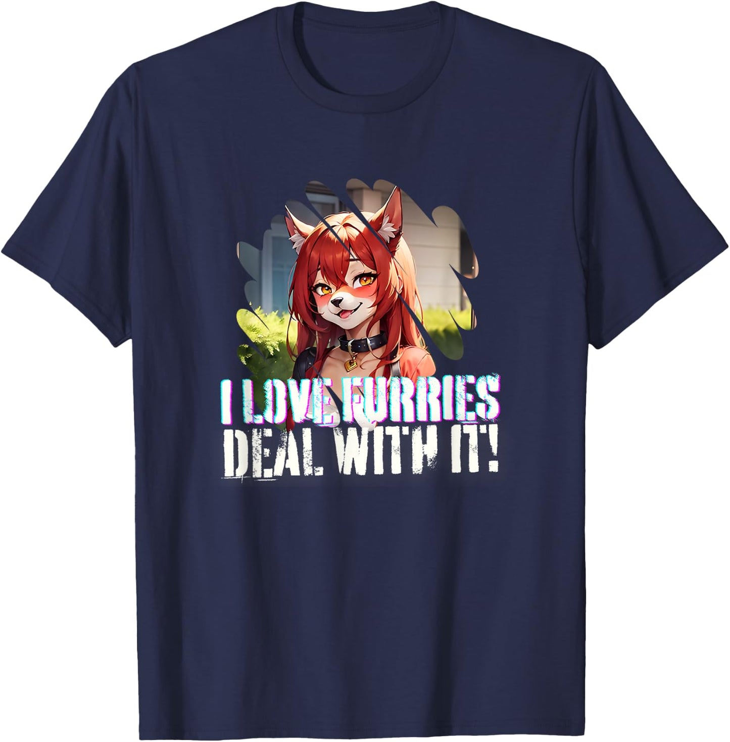 I Love Furries Furry Lover Stuff - Furry Fandom Anime Girl T-Shirt - T-Shirt | Navy