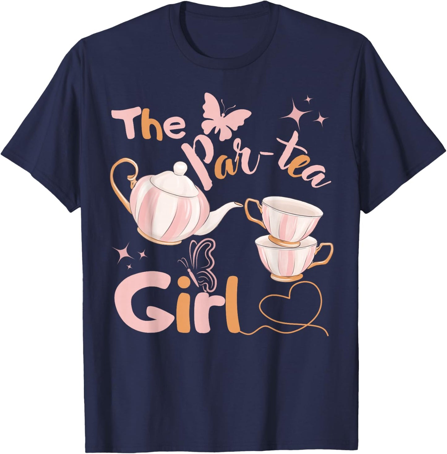 Girl 2nd Birthday Teapot Pastel Color Tea for Two Bday Party T-Shirt - T-Shirt | Navy