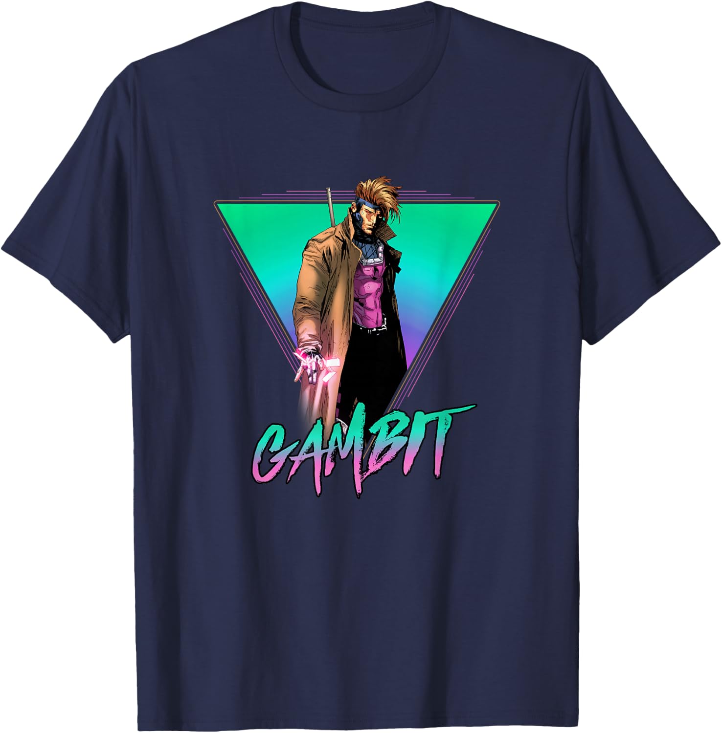 Marvel X-Men Gambit Epic Neon 80's Style Retro Portrait T-Shirt - T-Shirt | Navy