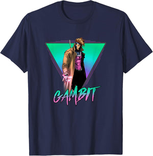 Marvel X-Men Gambit Epic Neon 80's Style Retro Portrait T-Shirt - T-Shirt | Navy