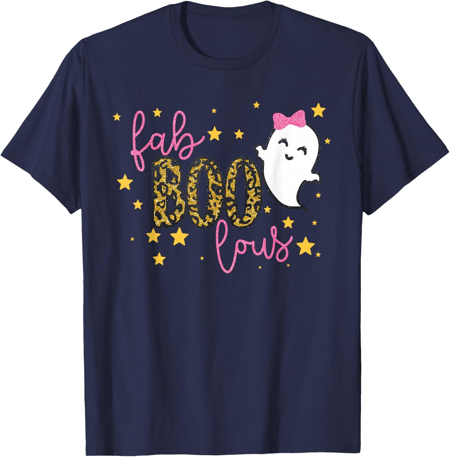 Funny Cute Boo Ghost Halloween Fab-Boo Lous Leopard T-Shirt - T-Shirt | Navy