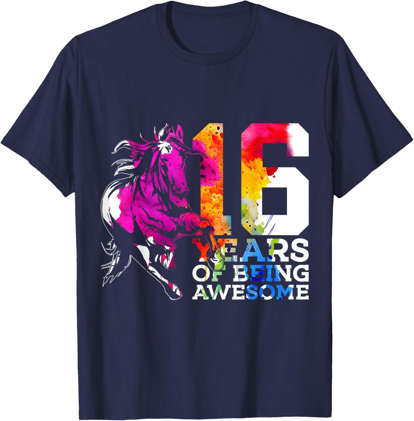 Horse 16 Years of Being Awesome Riding 16th Birthday T-Shirt - T-Shirt | Navy