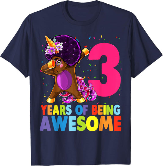 3rd Birthday Dabbing Unicorn Afro Party Gift 3 Years Old T-Shirt - T-Shirt | Navy