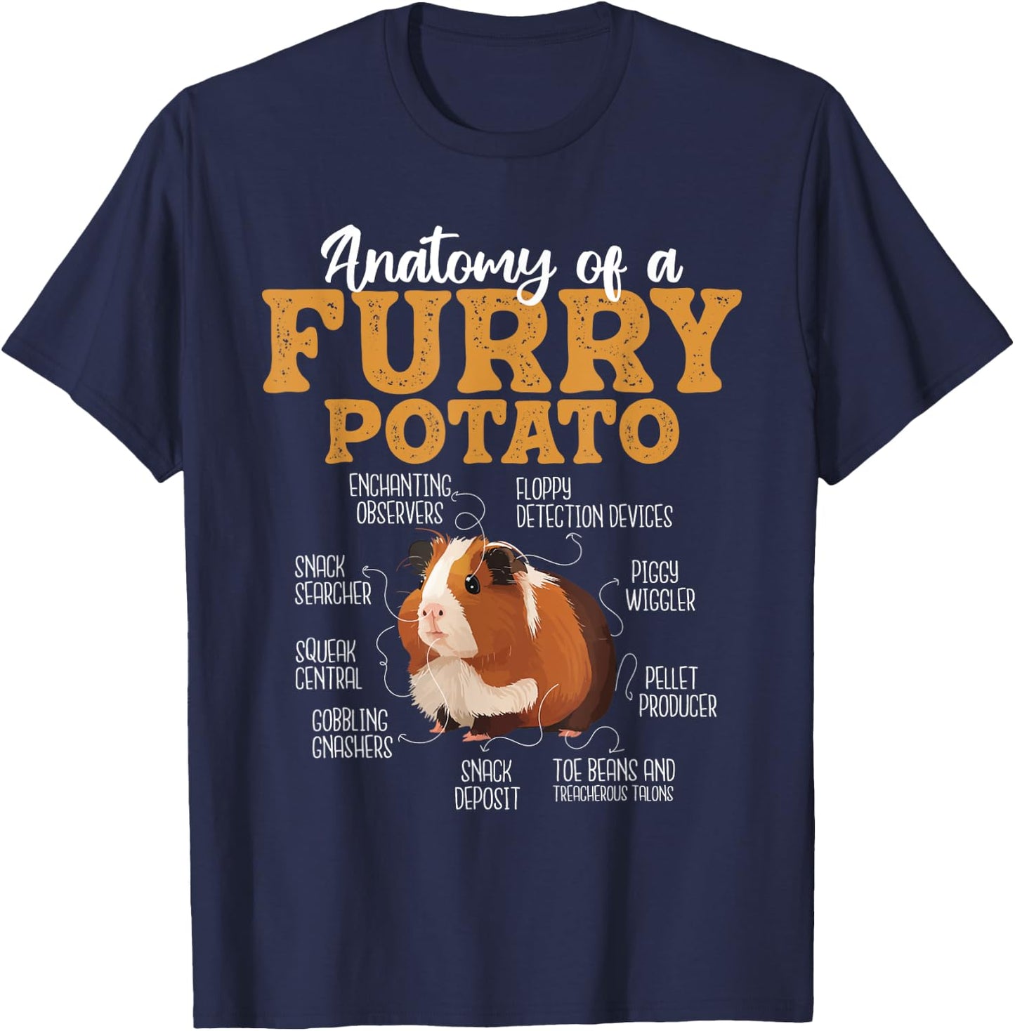 Funny Guinea Pig Shirts - Anatomy Of A Furry Potato - Guinea Pig Animal Rodent Lover - Women's Black Short Sleeve Classic Fit Cotton 60% Polyester 40% - Small T-Shirt - T-Shirt | Navy