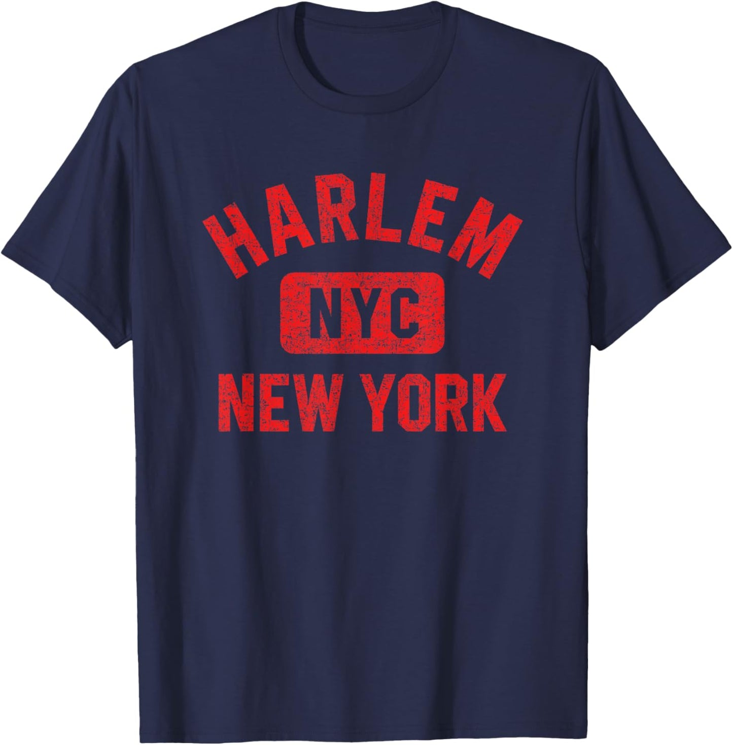 Harlem New York NYC Gym Style Distressed Red Print T-Shirt - T-Shirt | Navy