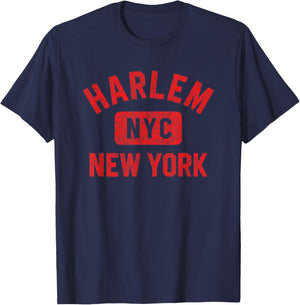 Harlem New York NYC Gym Style Distressed Red Print T-Shirt - T-Shirt | Navy