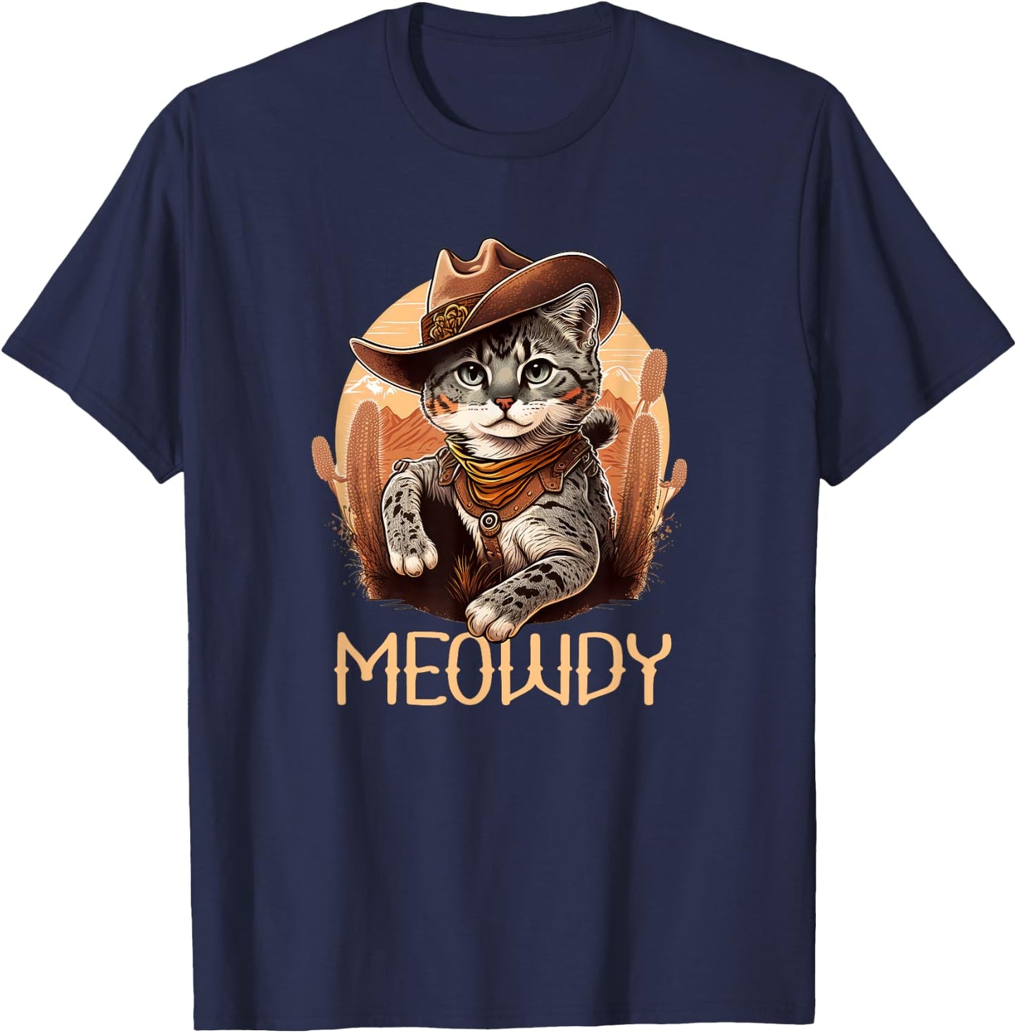 Meowdy Cat Funny Howdy Meme Western Cowboy Kitten T-Shirt - T-Shirt | Navy